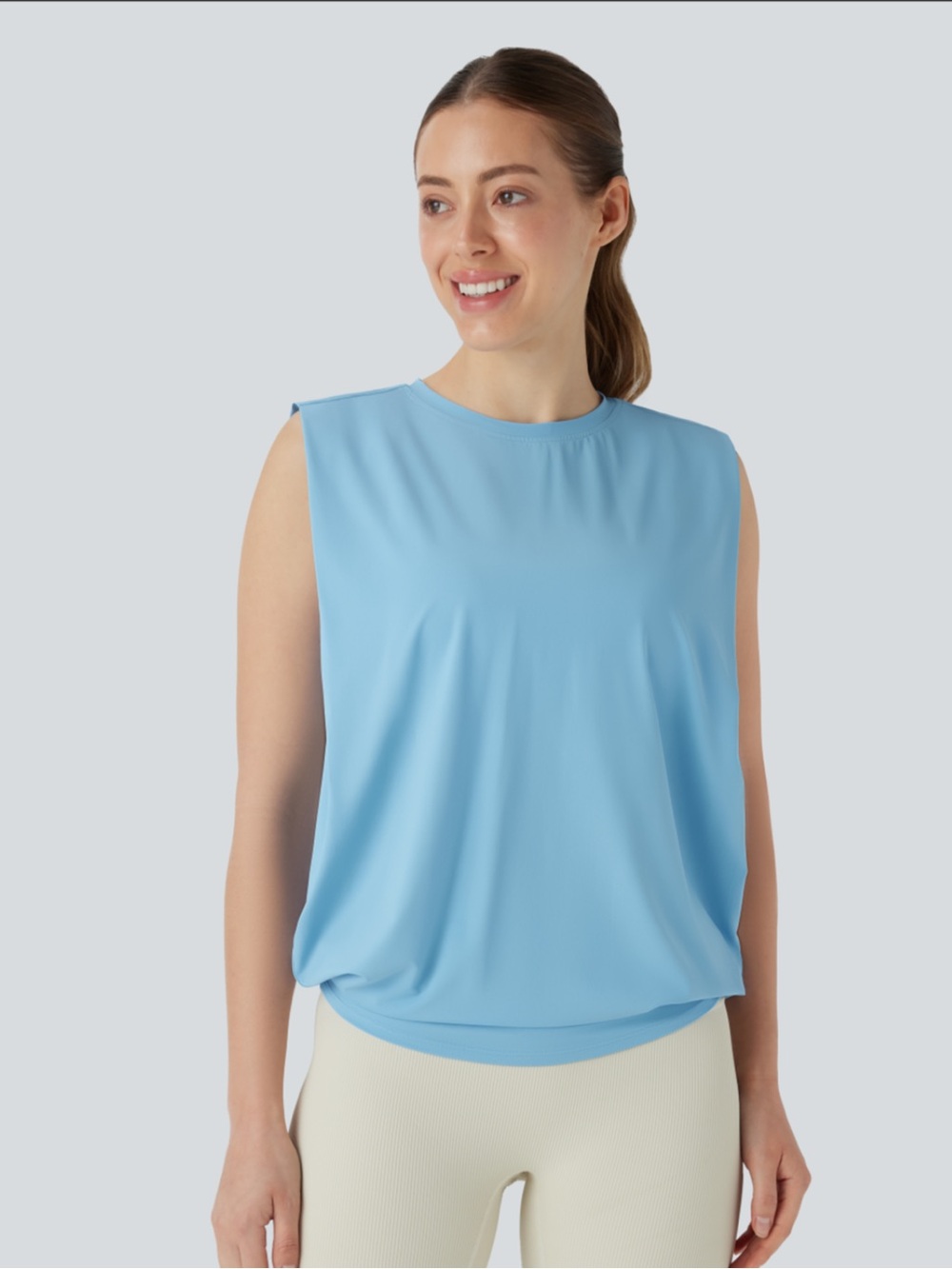 NWOT HALARA SKY BLUE ROUND NECK RUCHED COOL TOUCH YOGA TANK TOP - Medium SKU:16